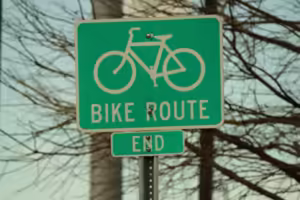 Sign depicting a bike route